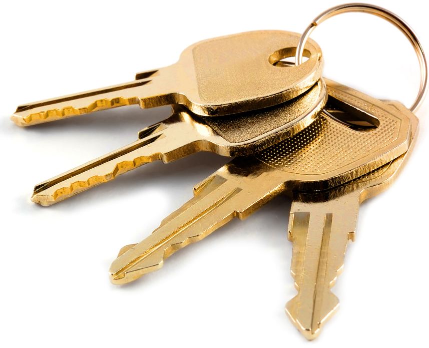 A bunch of keys isolated against a clean white background